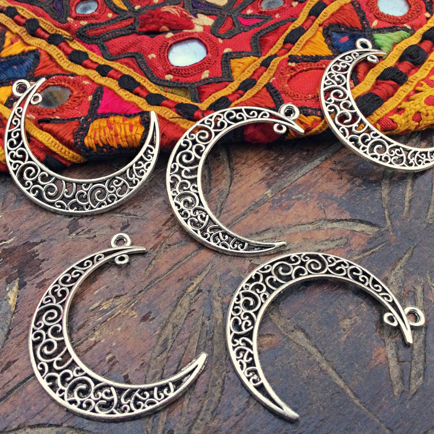 Breloque lune ajourée, Pendentif lune argent, Fabrication création de bijoux, Breloque charm croissant, Pendentif croissant argent boho