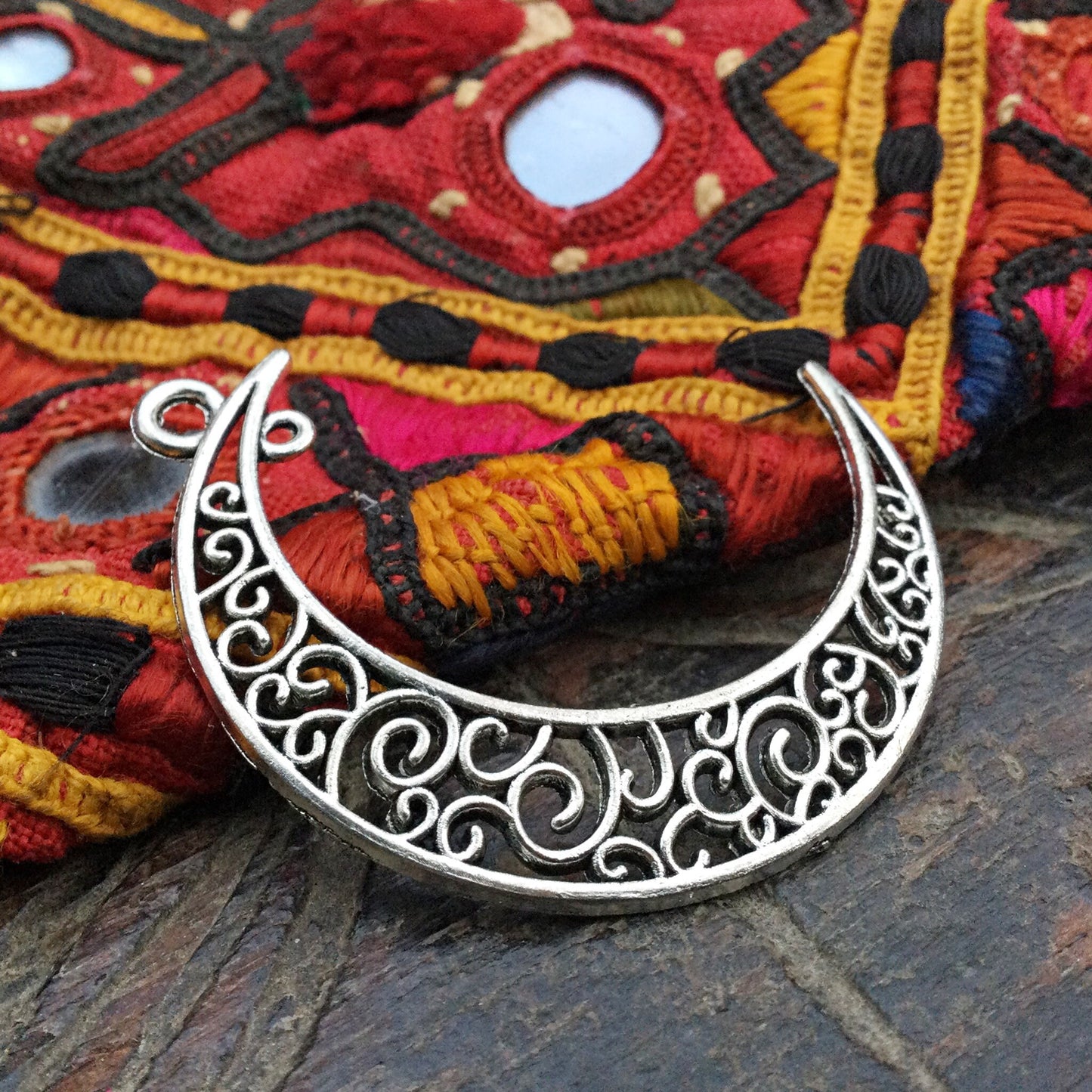 Breloque lune ajourée, Pendentif lune argent, Fabrication création de bijoux, Breloque charm croissant, Pendentif croissant argent boho