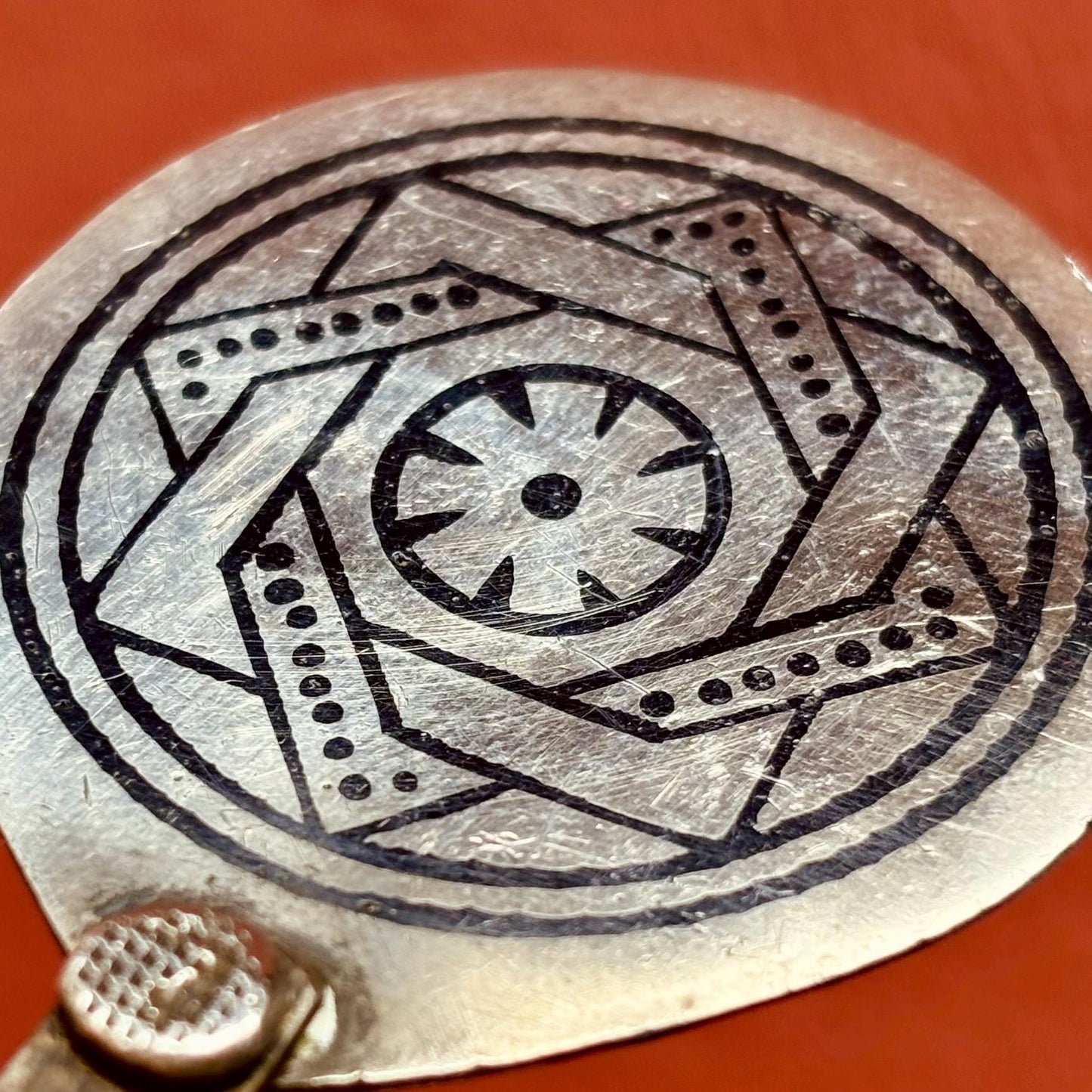 Pendentif Touareg argent niellé étoile 8 branches - Amulette Berbère Maroc