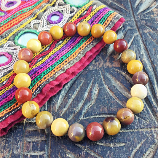 Bracelet pierre naturelle, Pierre semi précieuse, Bracelet pierre élastique, Jaspe Mookaïte, Perles 8 mm, Bijoux pierre naturelle, Cadeau