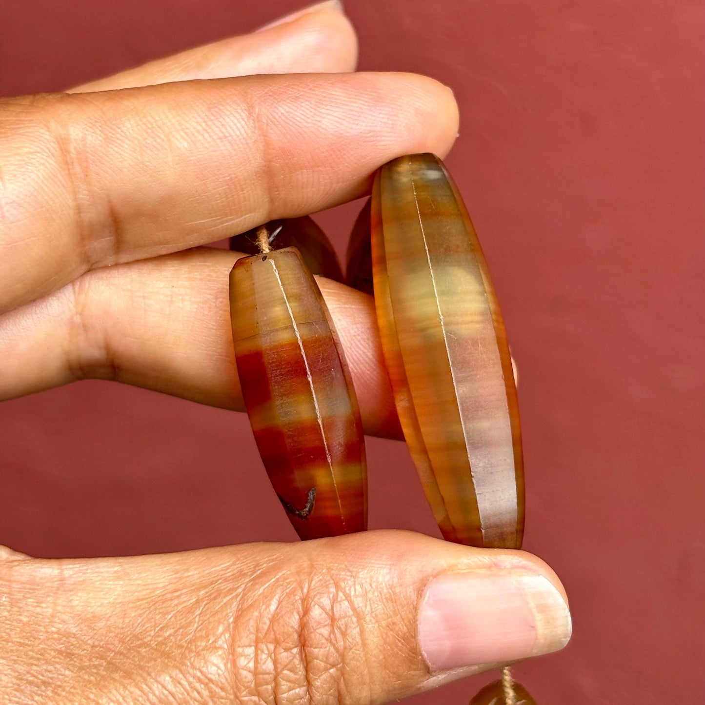 Perles Agate Antiques Idar Oberstein - Perles de Commerce Vintage Africaines - Tube Facetté Bicône Création Bijoux