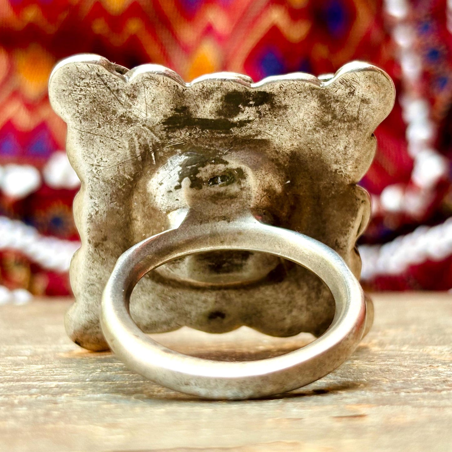 Grosse bague argent carrée boho chic, Bague tribale afghane miroir ancienne ethnique, Bague antique tribu nomade Pashtun, Cadeau pour femme