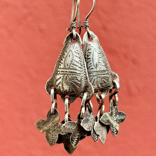 Boucles d'oreille argent scarabée Berbères - Bijou Amazigh vintage du Maroc