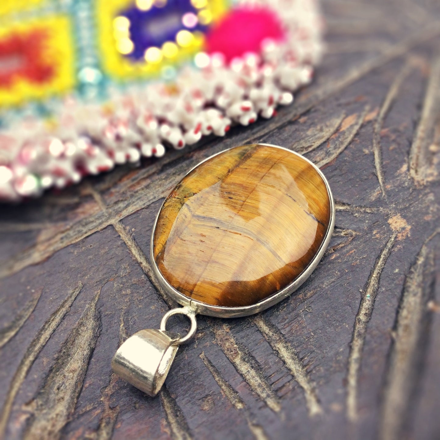 Tigerauge Anhänger, Ovaler Stein Anhänger, Massives Silber, Natürlicher Stein Anhänger, Schutzstein, Tigerauge Schmuck