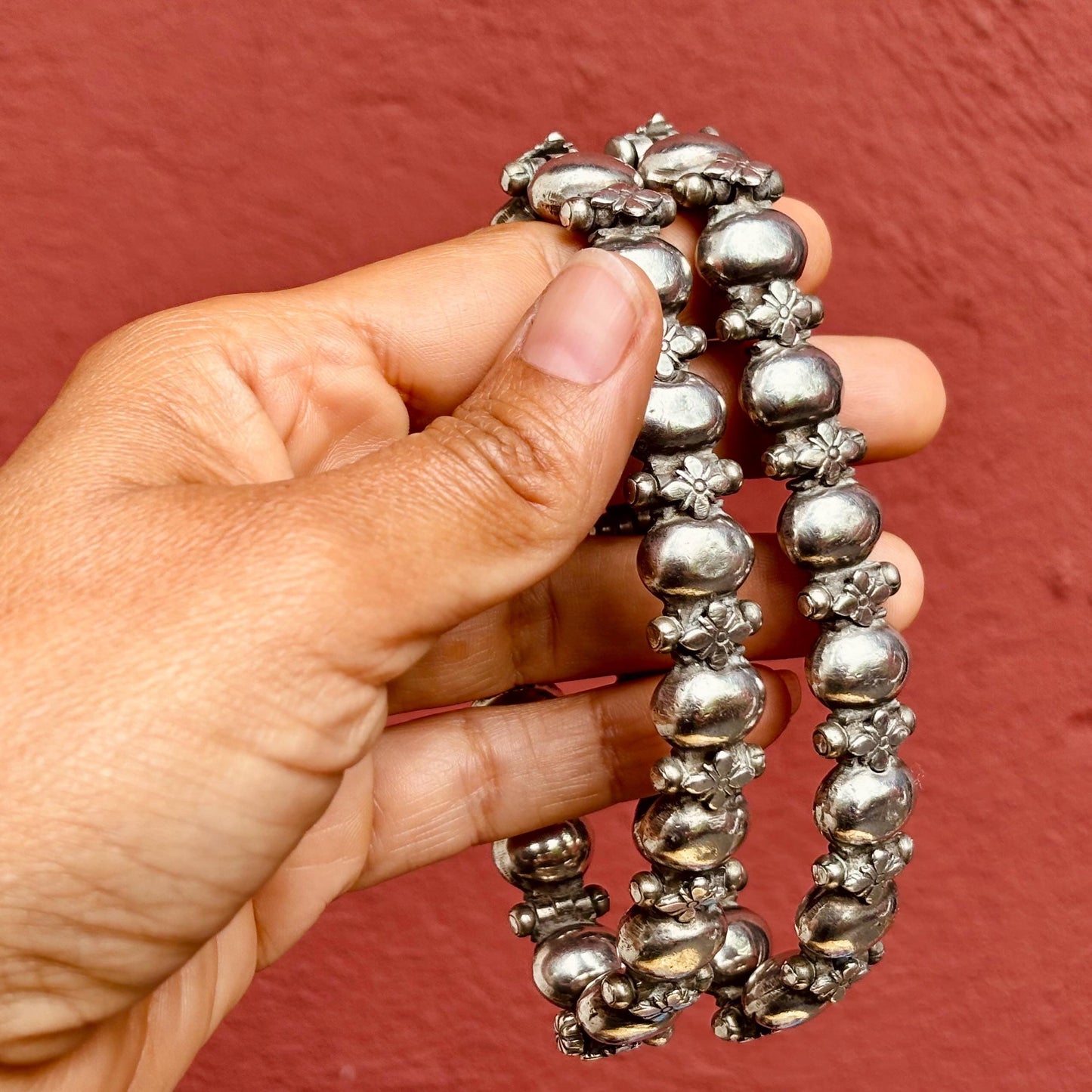 Paire bracelets de cheville anciens argent, Badam Kada chaînes de cheville vintage boho indiennes, Bijou ethnique tribal Inde Tamil Nadu